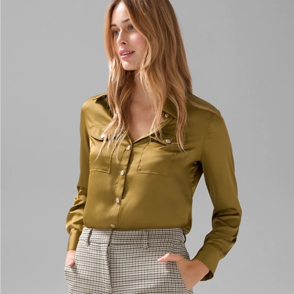 White House Black Market Long Sleeve Satin Shirt in Light Pink 14 Button Up - Picture 10 of 11